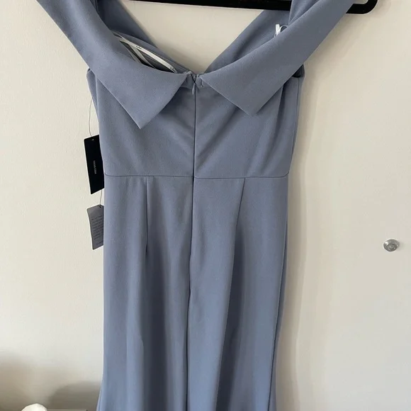 Lulus Song of Love Blue Grey Off-the-Shoulder Maxi Dress - Picture 8 of 8